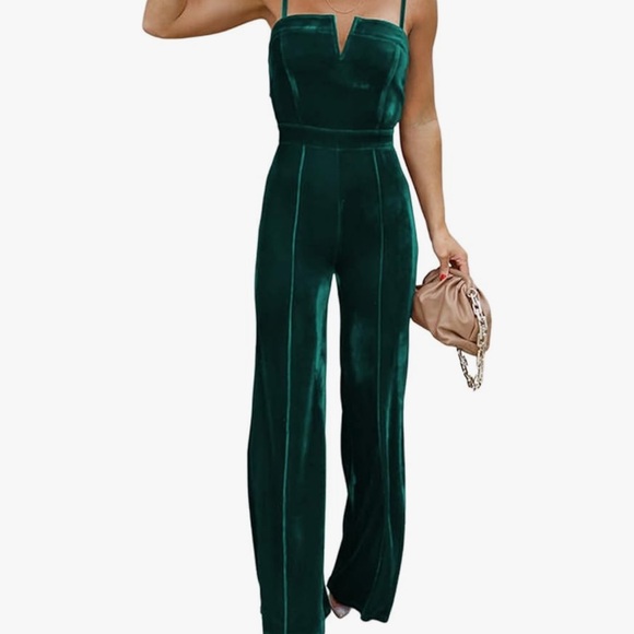 Amazon Dark Green Velvet Jumpsuit - Picture 1 of 5